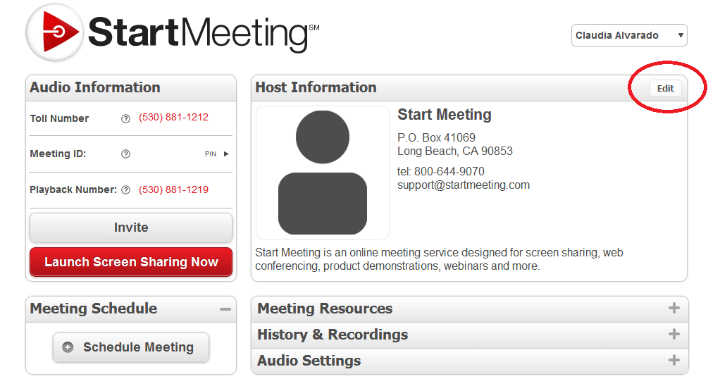 StartMeeting Wall with the word 'Edit' circled in red