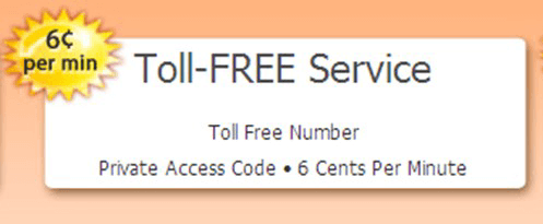 An ad that says toll-free service for six cents a minute